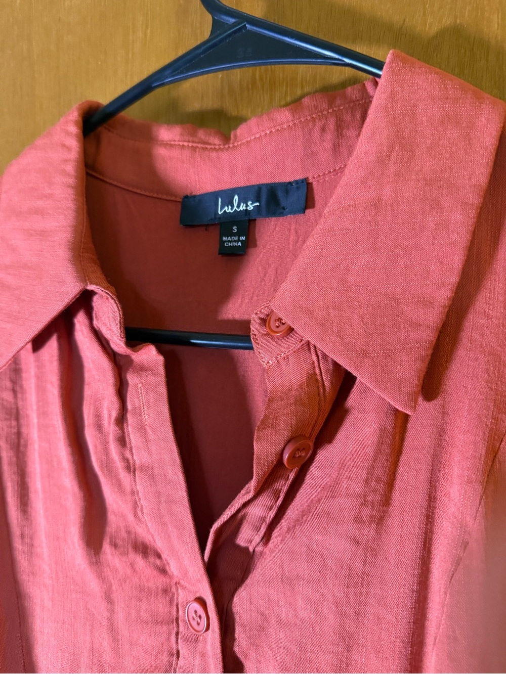 Lulu's Rust-Pink Button-Front Belted Mini Dress - Picture 3 of 6